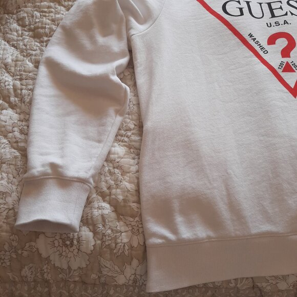 GUESS White Cotton Crewneck Long Sleeve Sweater - Size Large | Casual, Cozy - Picture 7 of 13